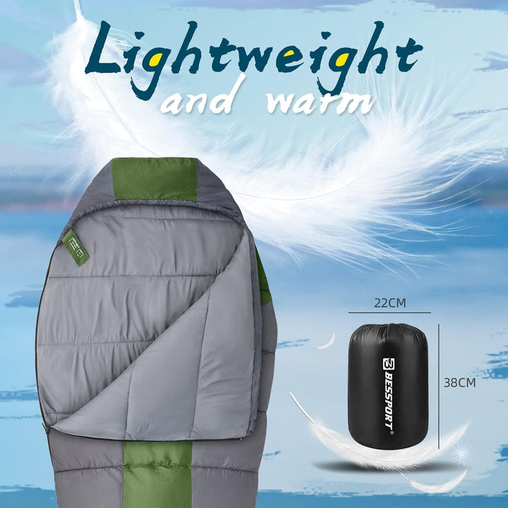 Bessport Schlafsack Outdoor Mumienschlafsack 3 Saison Klein und Ultraleicht Erwachsene Schlafsack Wa