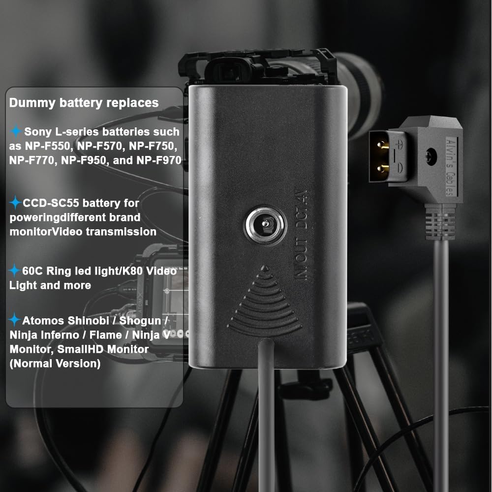 Alvin's Cables NP F550 Dummy Akku auf D Tap Spiralkabel für Sony NP F550|F570|F970 |Atomos Ninja V M