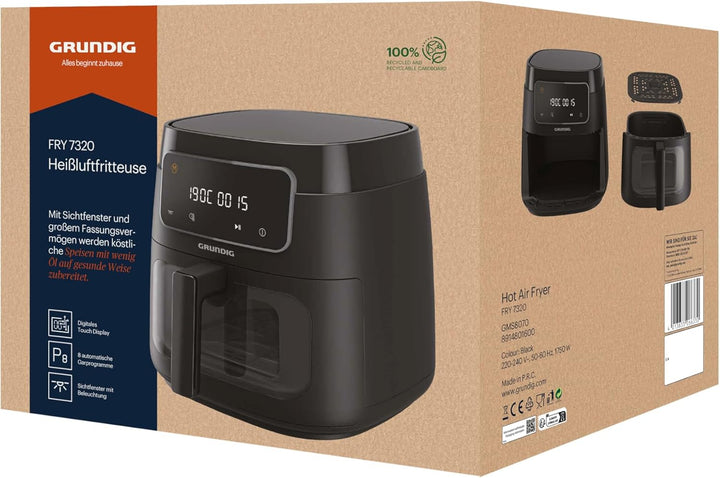 Grundig FRY 7320 Heissluftfritteuse, 7,6 l Kapazität, 1750 W, Touch-Display, grosses Sichtfenster, T