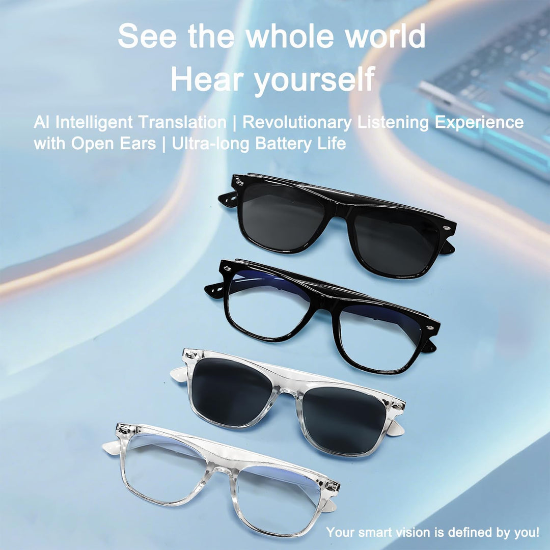 LONGLU Smart Glasses – Echtzeit-AI-Übersetzung per App, Bluetooth 5.4 für Anrufe/Musik, Leichtgewich
