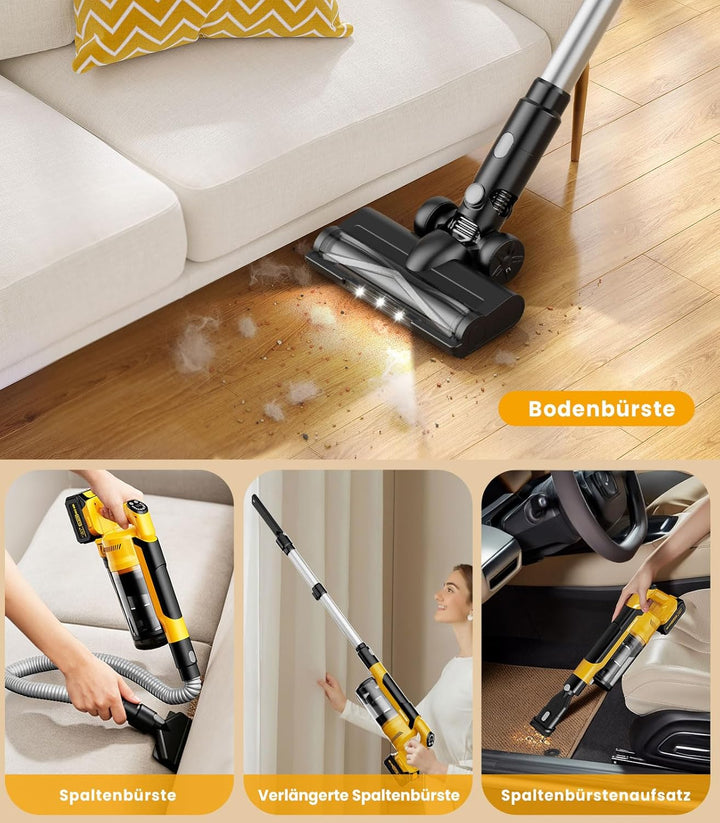 qimedo 8000mAh Akku Staubsauger mit 2 Akkus, 700W Saugkraft, 90 inch Verlängerungsrohr und 2L Staubb