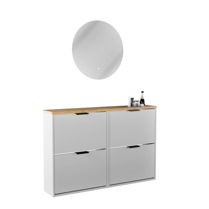 Planetmöbel 2 x Schuhschrank schmal inkl. runder Spiegel mit Beleuchtung 60 cm (2 Lichtstufen) Schuh