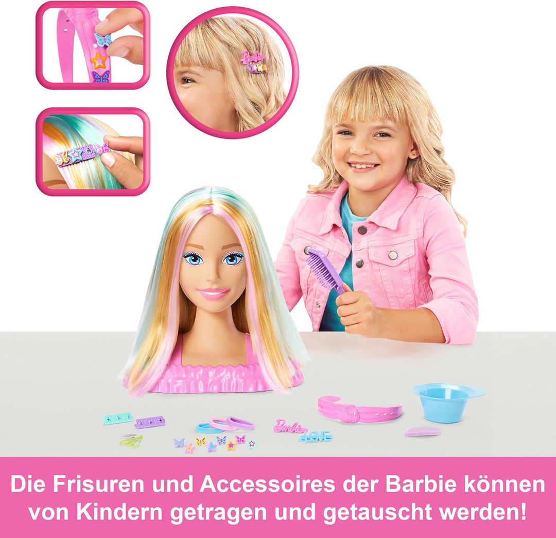 Barbie-Puppe Styling-Kopf, Blondes Haar mit mehr als 20 Styling-Zubehörteilen inklusive Stern, Schme