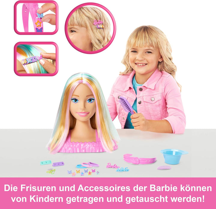 Barbie-Puppe Styling-Kopf, Blondes Haar mit mehr als 20 Styling-Zubehörteilen inklusive Stern, Schme