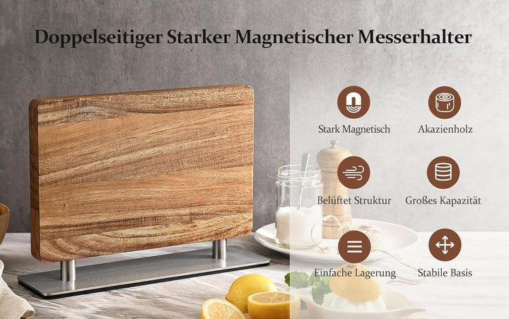 HEZHEN Magnetischer Messerhalter Holz, Doppelseitiger Starker Magnet Akazienholz Messerblock, mit Ed