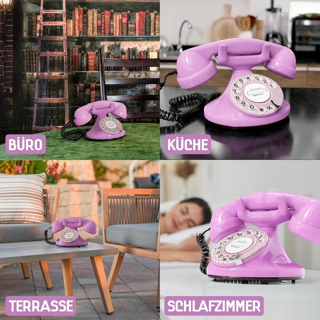 OPIS FunkyFon Cable: Retro Telefon mit Wählscheibe in geschwungenem 1920er Stil mit elektronischer K
