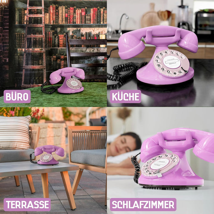 OPIS FunkyFon Cable: Retro Telefon mit Wählscheibe in geschwungenem 1920er Stil mit elektronischer K