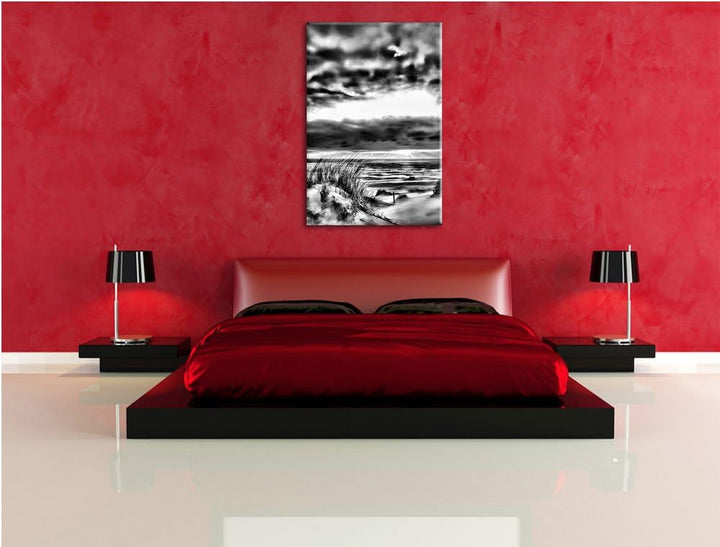 Pixxprint Monocrome, Nordseeküste Nordsee Deutschland, Format: 100x70 auf Leinwand, XXL riesige Bild