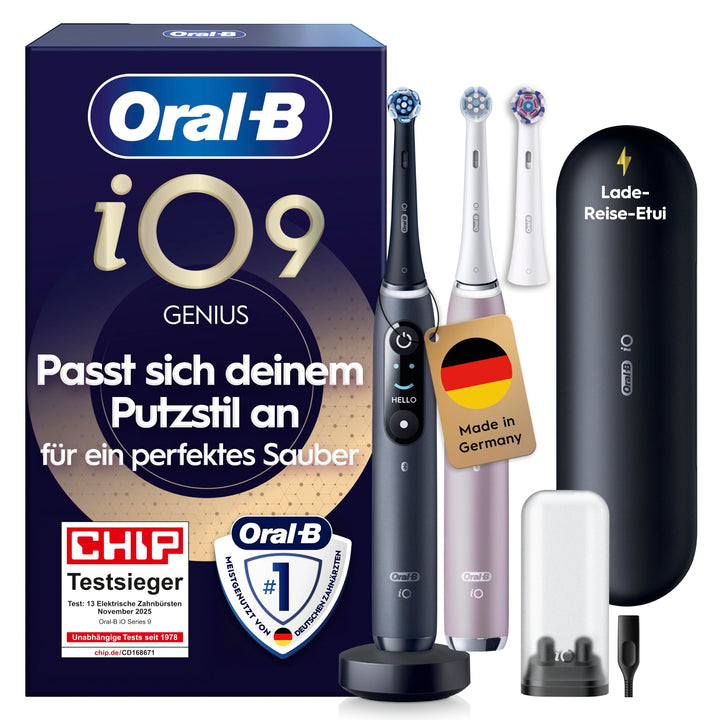 Oral-B iO Series 9 Elektrische Zahnbürste/Electric Toothbrush, Doppelpack +3 Aufsteckbürsten, 7 Putz