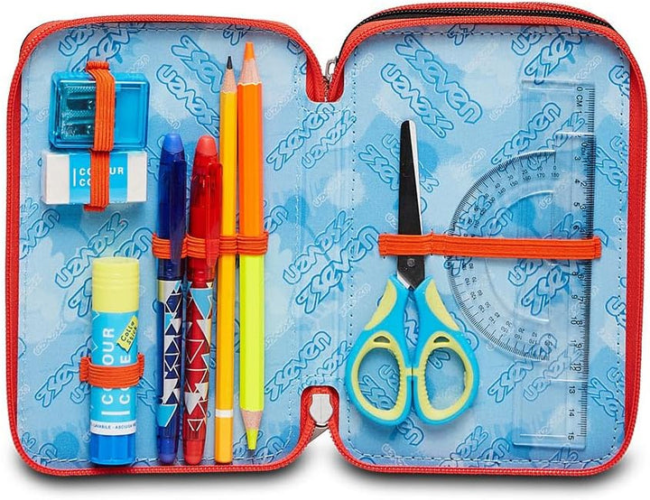 Seven Federmäppchen, Mäppchen, mehrfarbig, Federtasche für Schreibwaren, Etui komplett mit Bleistift