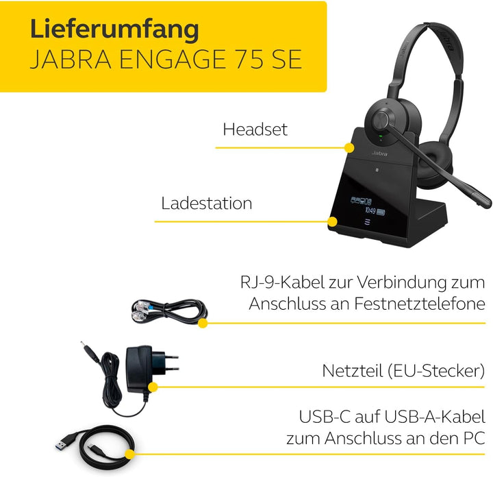 Jabra Engage 75 SE Drahtloses Stereo-Headset für professionelle Anrufe, DECT, 150 m Reichweite, USB-