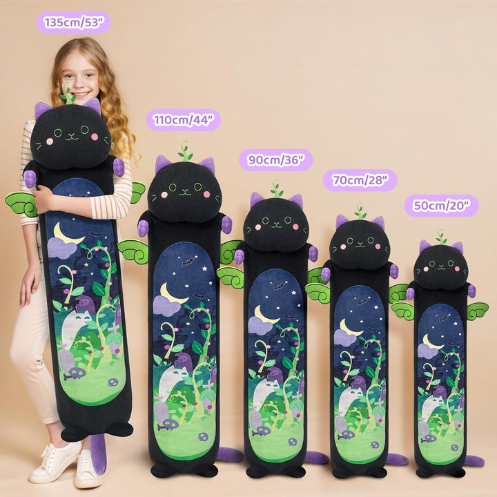 Mewaii 50CM Kuscheltier Kawaii Katzen Plüschkissen Schwarz Stofftiere Lang Kätzchen Plüschtier Ausge