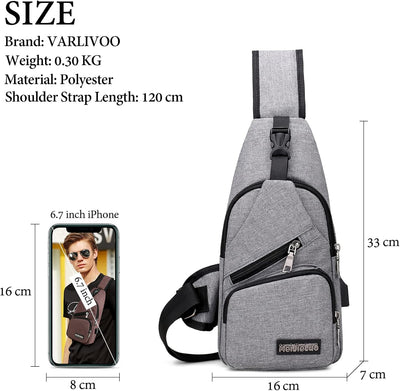 VARLIVOO Herren Sling Bag mit USB Port Crossbody Bag Diebstahlsicherung Schultertaschen Reise Wander