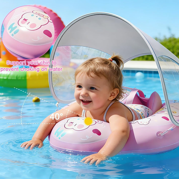 Mineup Baby Schwimmring mit Sonnendach, UPF50+ Baby Float, Schwimmhilfe Mit Sicherheitssitz, Schwimm