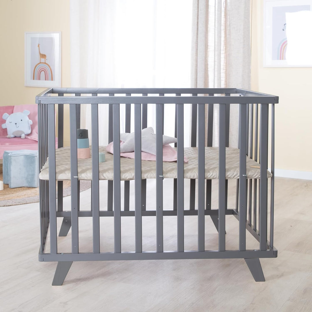 roba Laufgitter 75 x 100 cm aus Holz anthrazit - Laufstall für Babys inkl. Schutzeinlage Greyish ges