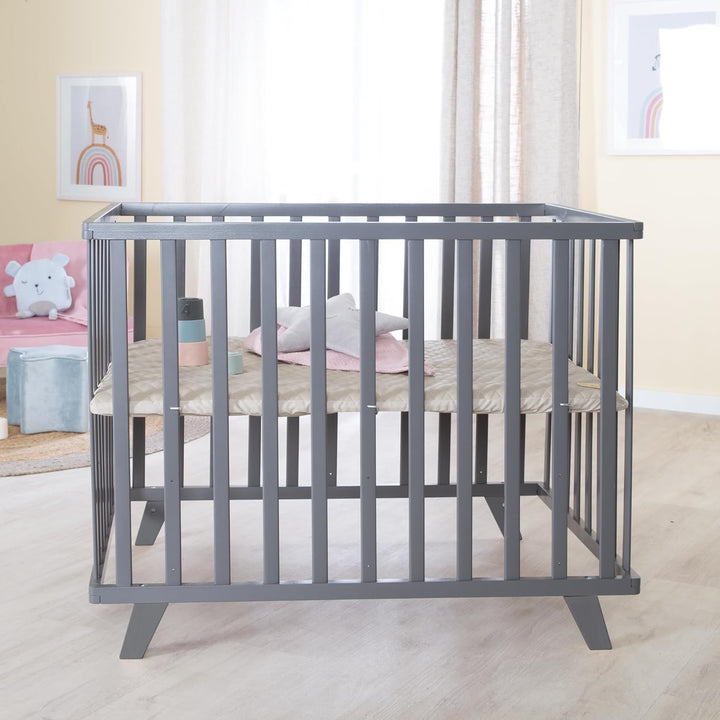roba Laufgitter 75 x 100 cm aus Holz anthrazit - Laufstall für Babys inkl. Schutzeinlage Greyish ges