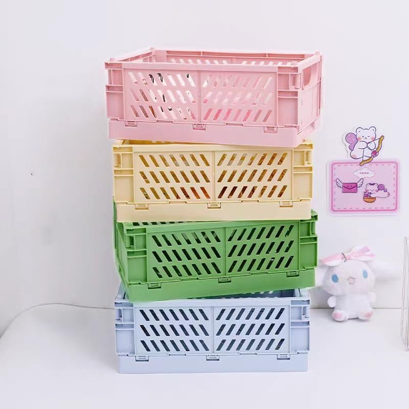 4 Stück Grün Klappbox 25×16×10cm,Klappkiste Körbe Aufbewahrung Zusammenklappbarer Tragbar Aufbewahru