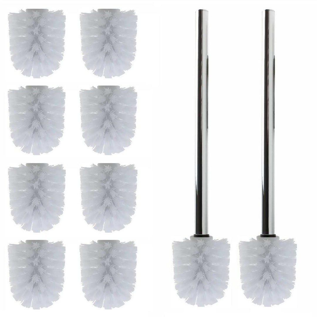 10 x Ersatz Bürstenkopf weiss Ø 8 cm inkl. 2 x Edelstahl Griff 41,5 cm/Austausch Toilettenbürste/Klo