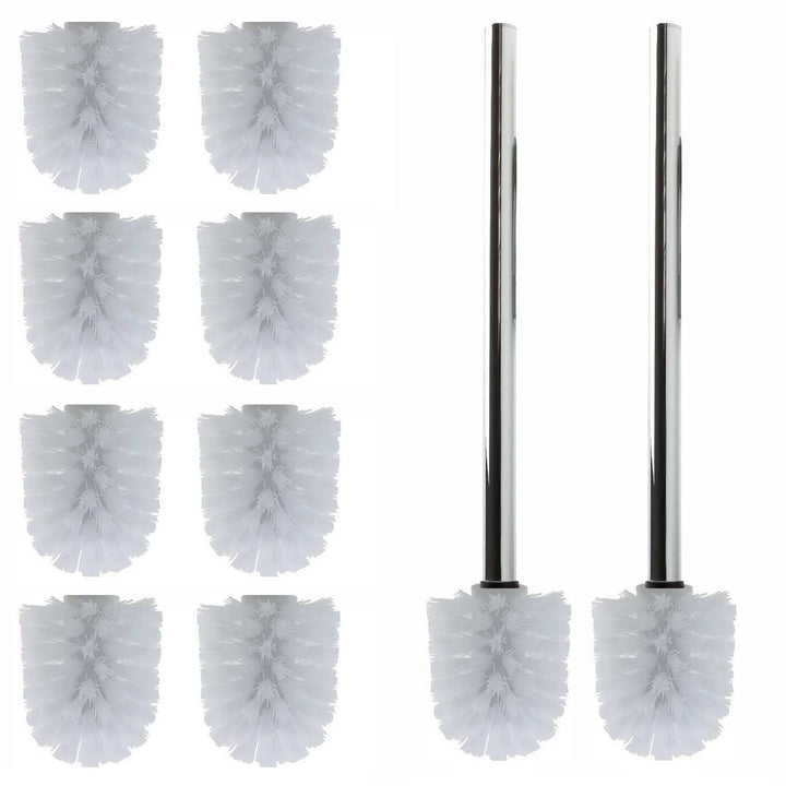 10 x Ersatz Bürstenkopf weiss Ø 8 cm inkl. 2 x Edelstahl Griff 41,5 cm/Austausch Toilettenbürste/Klo