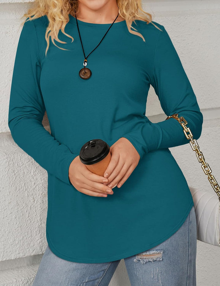Beluring T-Shirt Damen Lässig Kurzarm/Langarm Oberteile Rundhals Longshirt M Pfauenblau, M Pfauenbla