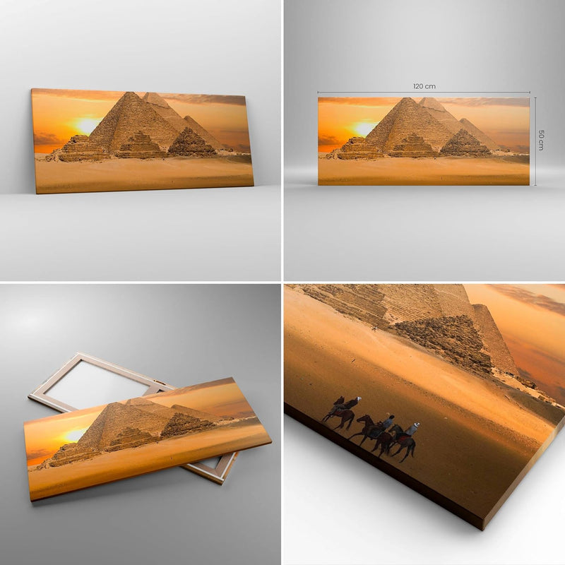 Wandbilder Dekoration Wohnzimmer Pyramide ägypten wüste Panorama Bilder auf Leinwand 120x50cm Leinwa