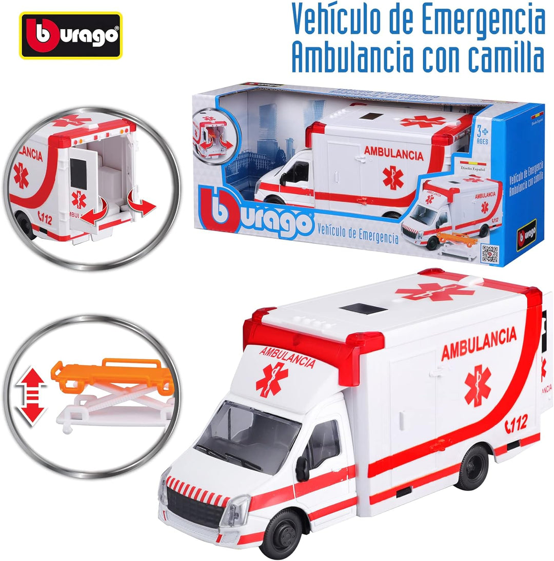 Bburago MUNICIPLE Vehicles Ambulance with Stretcher, Assorted Colours