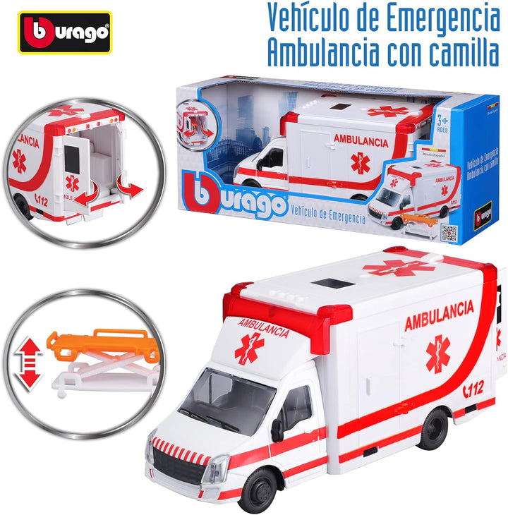 Bburago MUNICIPLE Vehicles Ambulance with Stretcher, Assorted Colours