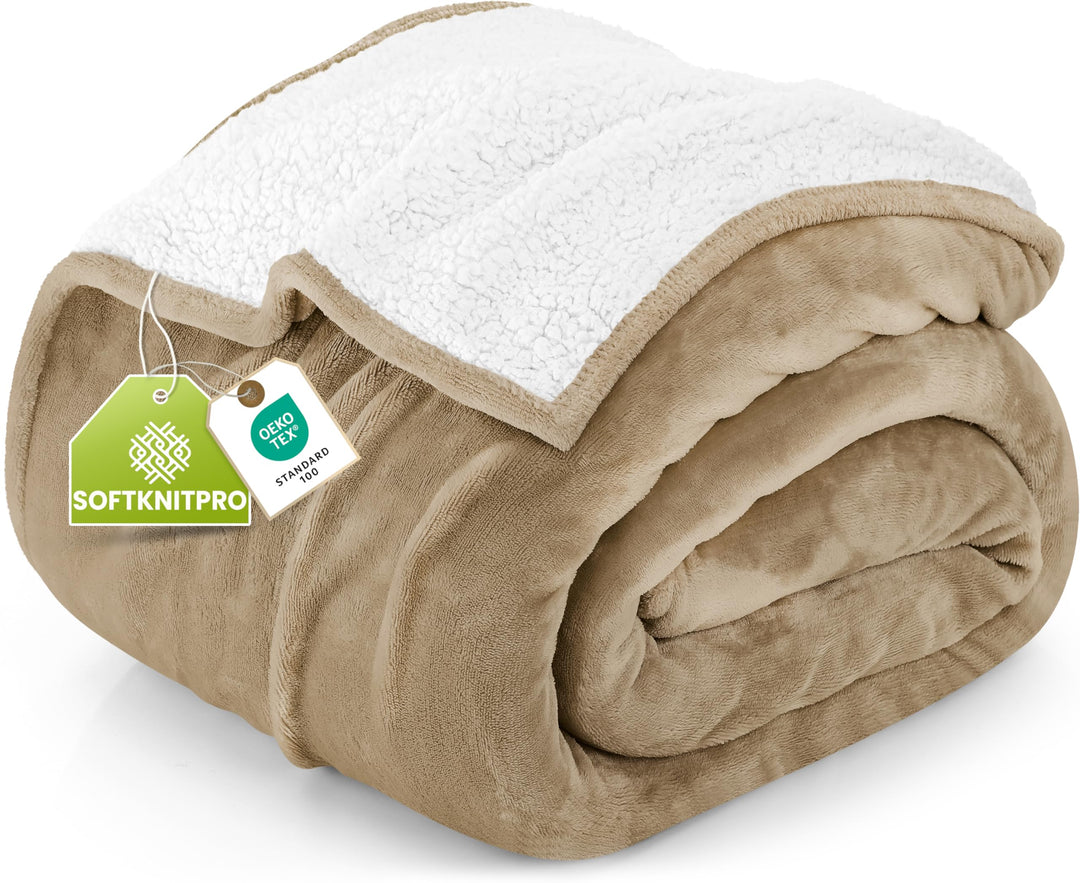 Utopia Bedding Kuscheldecke Warm Sherpa Wolldecke [Camel, 228x228 cm] Flauschig Sofaüberwurf Decke D