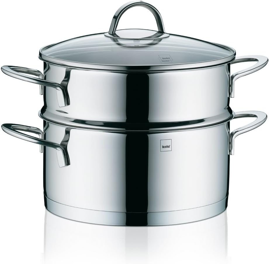 Kela 10994 Universaldünster mit Glasdeckel, Edelstahl, Induktionsgeeignet, 20 cm Durchmesser, 3,0 l