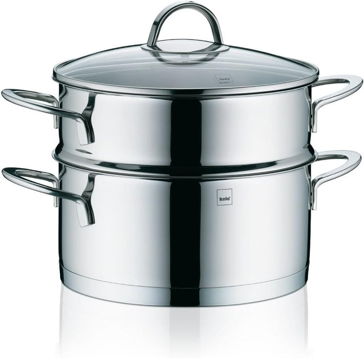 Kela 10994 Universaldünster mit Glasdeckel, Edelstahl, Induktionsgeeignet, 20 cm Durchmesser, 3,0 l