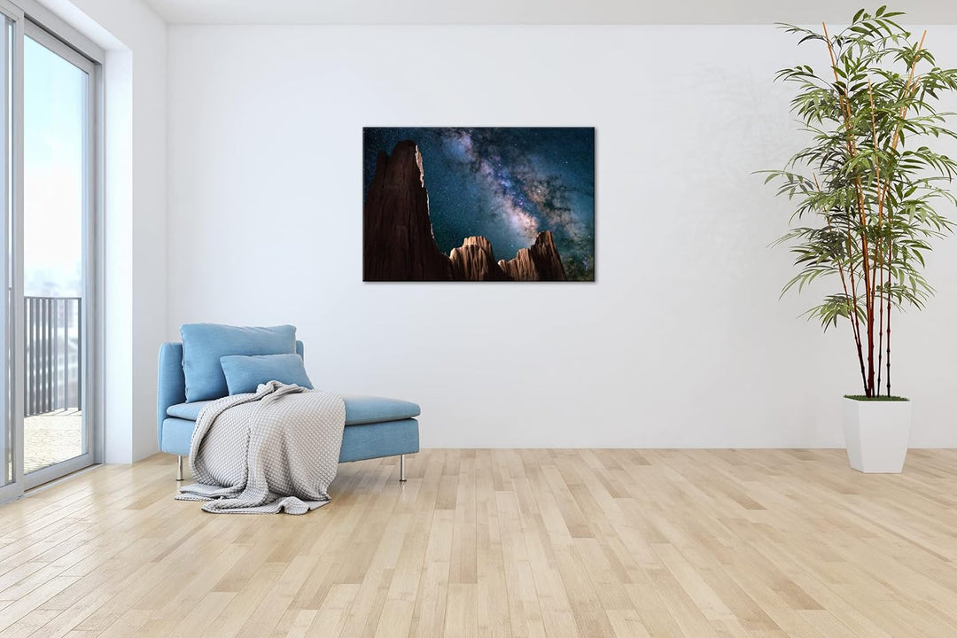 Hoch über den Bergen Format: 100x70 als Leinwandbild, Motiv fertig gerahmt auf Echtholzrahmen, Hochw