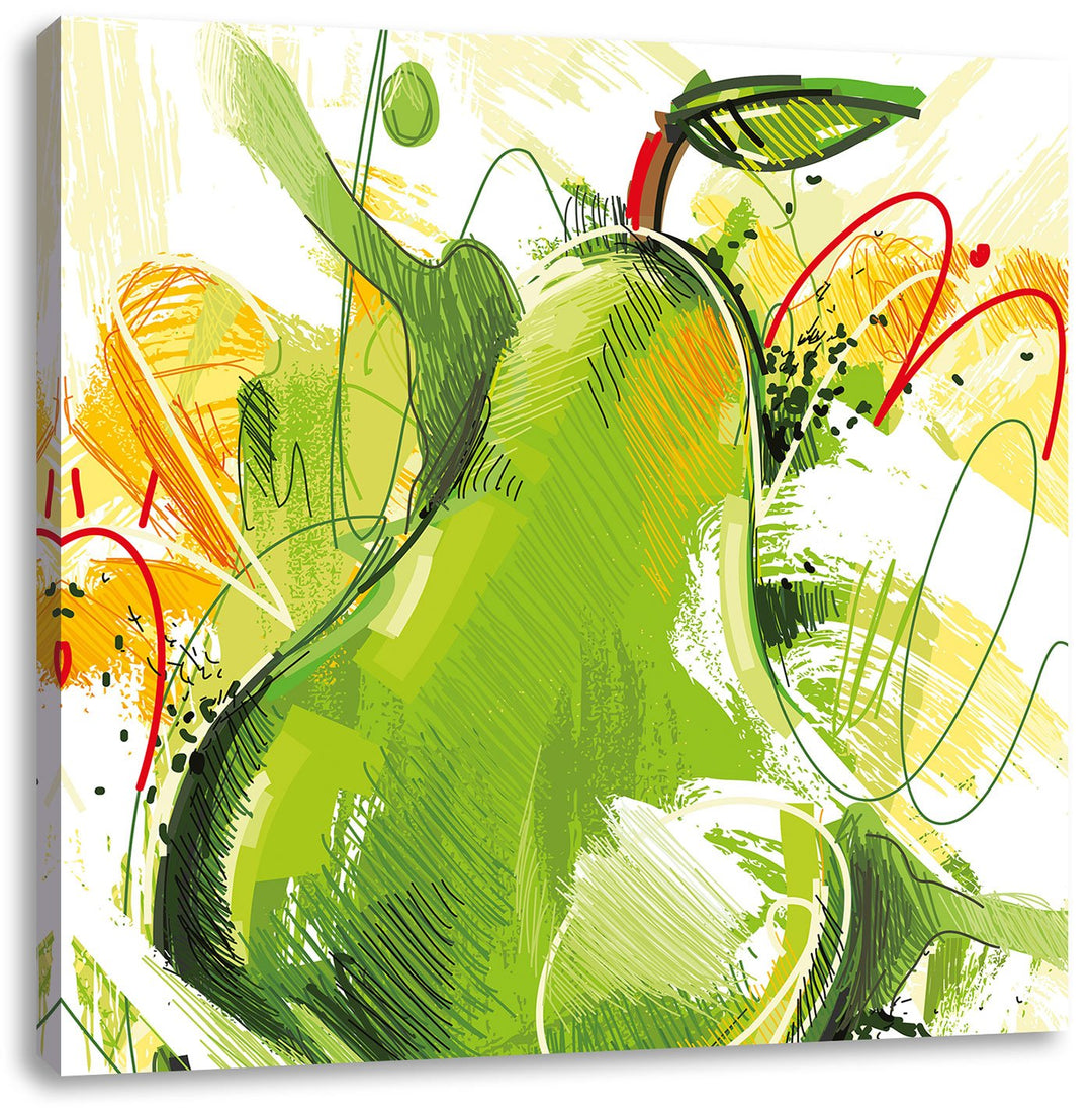 Pixxprint Künstlerisch gezeichnete Birne als Leinwandbild Quadratisch/Grösse: 70x70 / Wandbild/Kunst