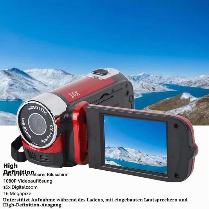 Handheld-Videocamcorder, 1080P 16MP DV-Kamera 16x Digitalzoom-Videokamera mit Drehbarem 2,7-Zoll-TFT