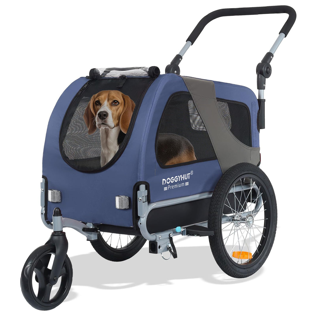 DOGGYHUT® Premium MEDIUM Hundefahrradanhänger & Jogger 2in1 Fahrradanhänger 80104 (Blau)