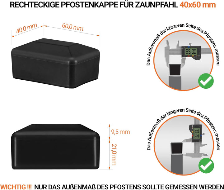 EMFA Zaunpfahlkappe rechteckig 40x60 mm Schwarz 10 Stück Pfostenkappen Kunststoff Pfostenkappen Abde