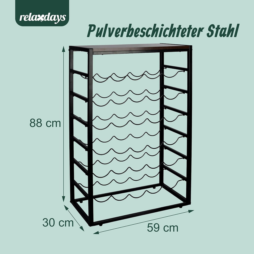 Relaxdays Weinregal, 30 Flaschen, Industrial, HBT: 88 x 59 x 30 cm, Weinhalter stehend, Weinflaschen