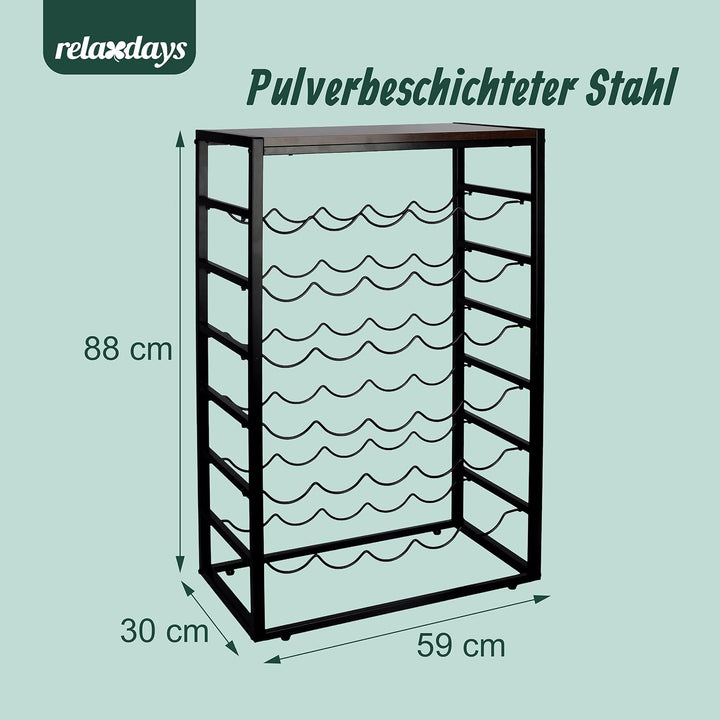 Relaxdays Weinregal, 30 Flaschen, Industrial, HBT: 88 x 59 x 30 cm, Weinhalter stehend, Weinflaschen