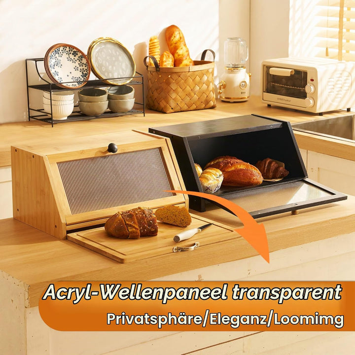 YOUDENOVA Brotkasten mit Schneidebrett, Bambus Aufbewahrungsbox, Holz Brotkorb Boxen Aufbewahrung Br
