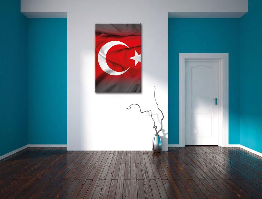 Pixxprint Flagge der Türkei schwarz/weiss / 120x80cm Leinwandbild bespannt auf Holzrahmen/Wandbild K