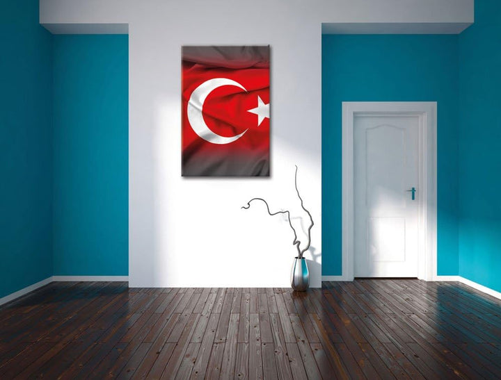 Pixxprint Flagge der Türkei schwarz/weiss / 120x80cm Leinwandbild bespannt auf Holzrahmen/Wandbild K