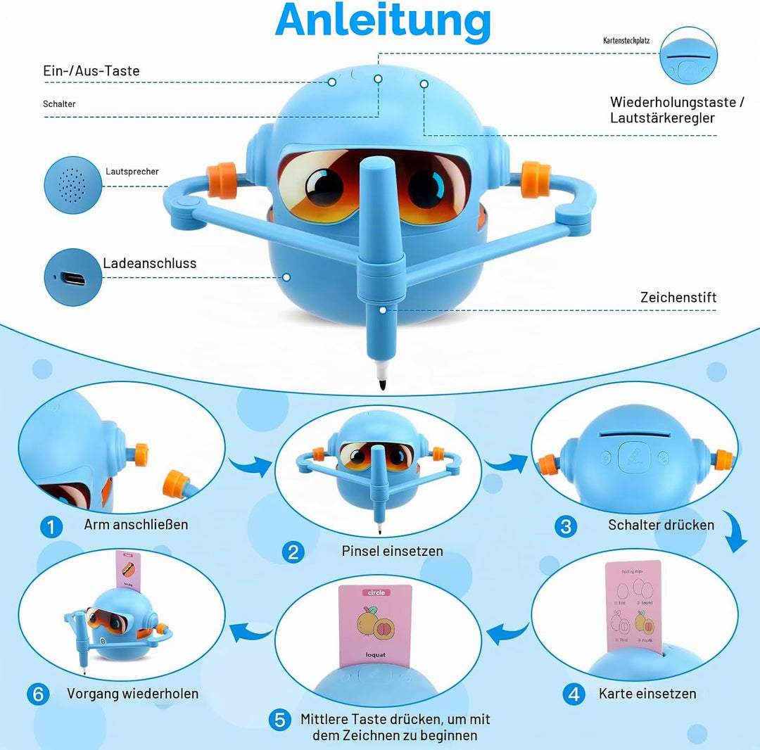 Malroboter für Kinder,Zeichenroboter Kinder mit 100 Karten Sprachinteraktion Interaktives Lernspielz