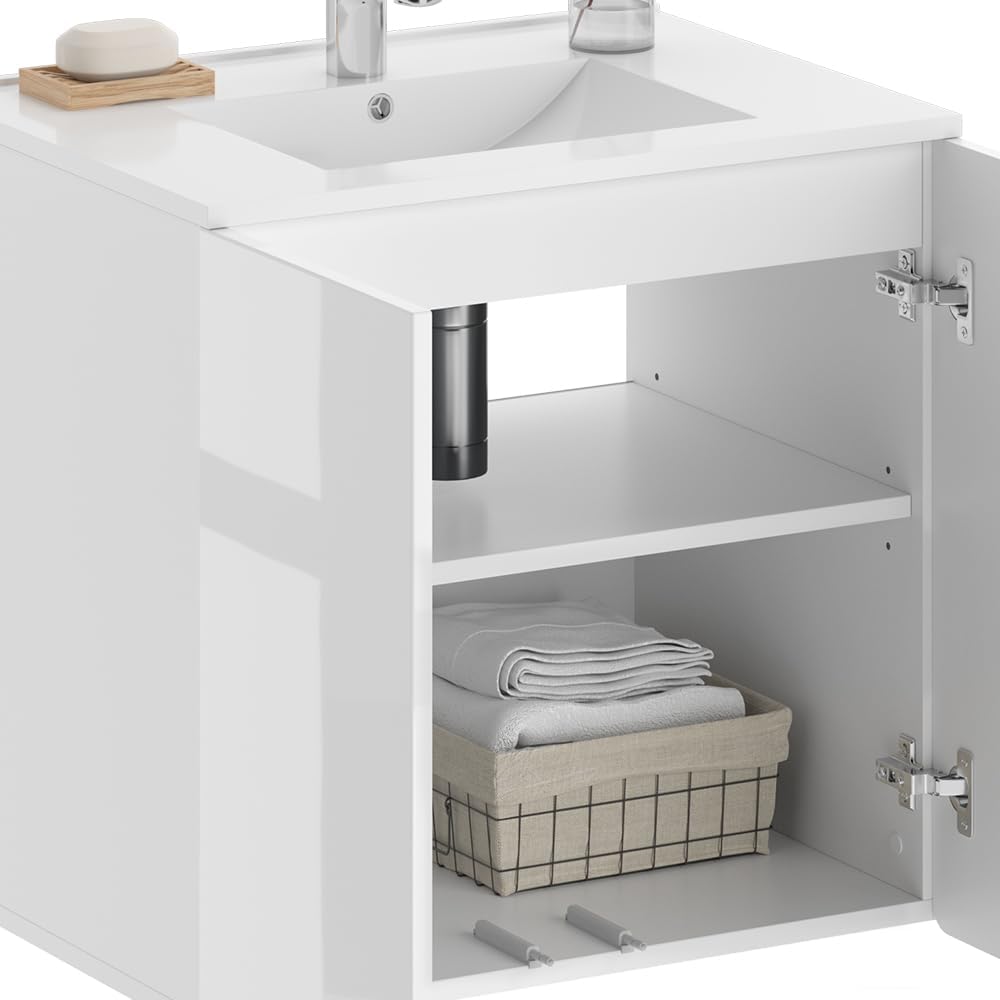 Vicco Waschbeckenunterschrank Izan, Weiss Hochglanz, 57 x 57.8 cm Badmöbel Set Izan 1, Badmöbel Set