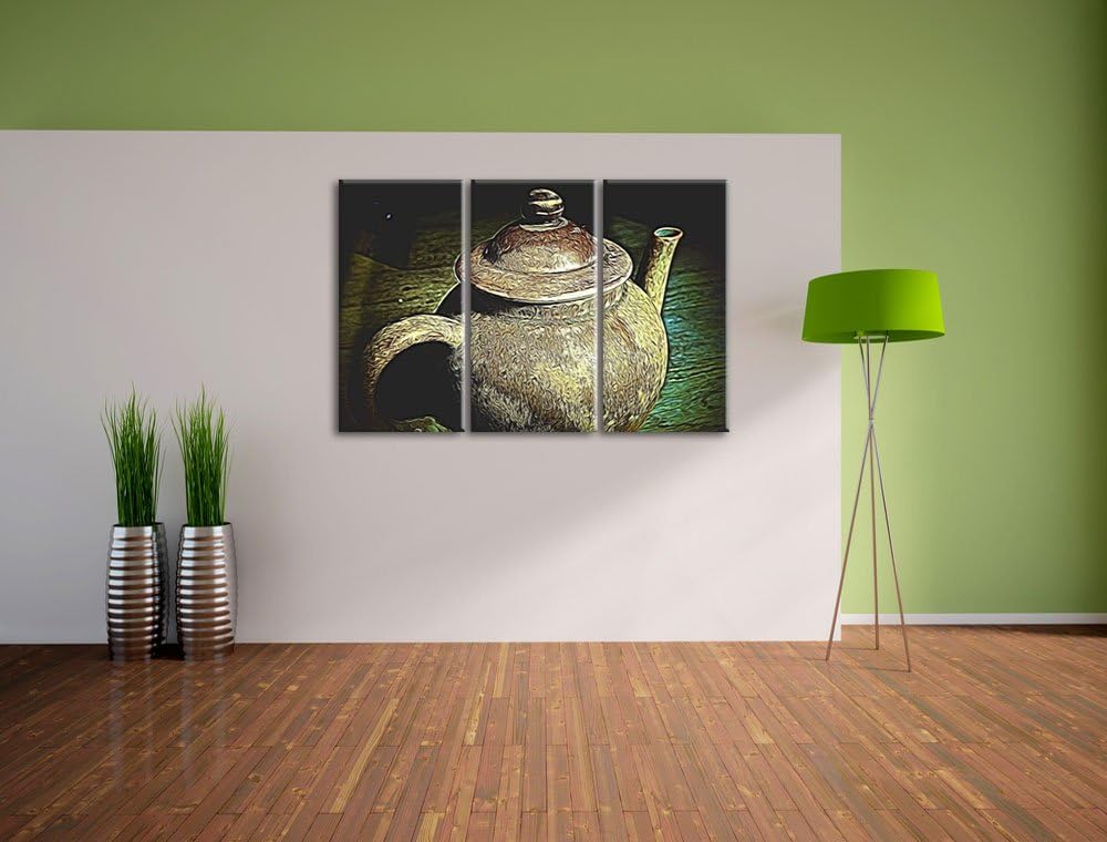 stilvolle alte Teekanne aus Keramik NewArt 3-Teiler Leinwandbild 120x80 Bild auf Leinwand, XXL riesi