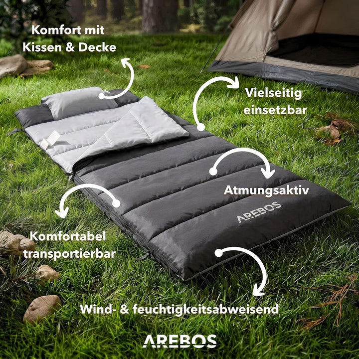 Arebos Camping Schlafsack Erwachsene 220 × 83 cm | Deckenschlafsack | wasserabweisend | inkl. Kompre