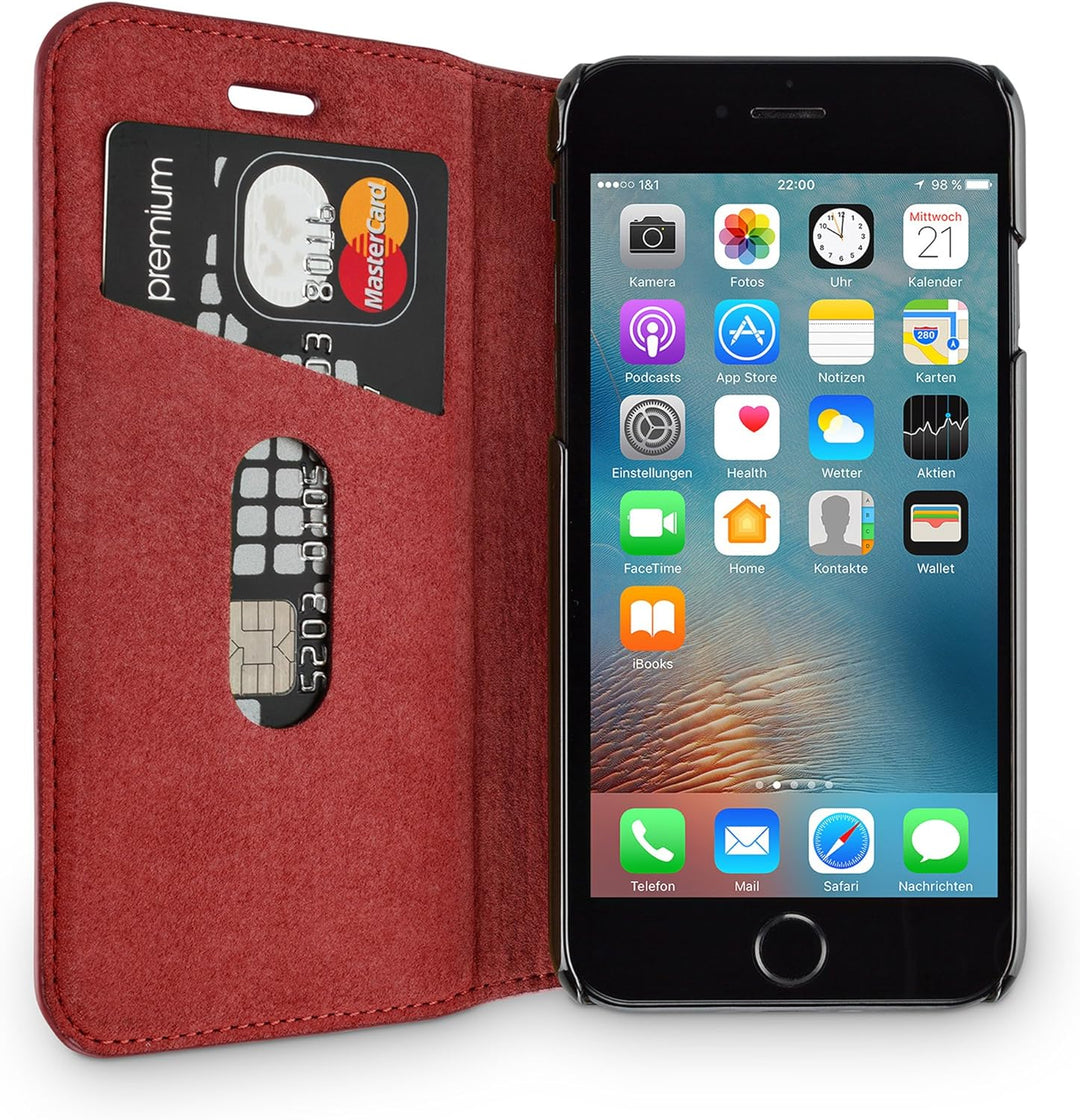 WIIUKA Echt Ledertasche - TRAVEL Nature - für Apple iPhone 8 und iPhone 7 - DEUTSCHES Leder - Rot, m