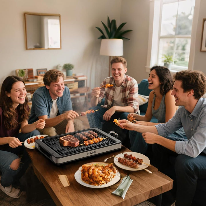 FIMEI Tischgrill Elektrisch 1800W, Elektrogrill Antihaftbeschichtete Grillplatte, Temperatureinstell