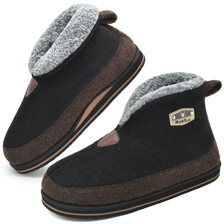 KuaiLu Hausschuhe Boots Herren Winter Filz Hausstiefel Warm Plüsch Flauschige Fell Hüttenschuhe Kusc
