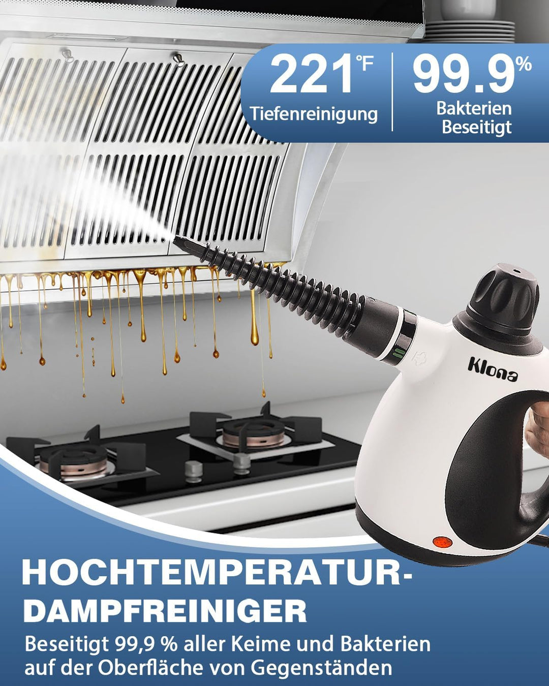 KLONA Handdampfreiniger, Dampfreiniger für Zuhause, Mehrzweck-Dampfreiniger mit 10 Zubehörteilen für