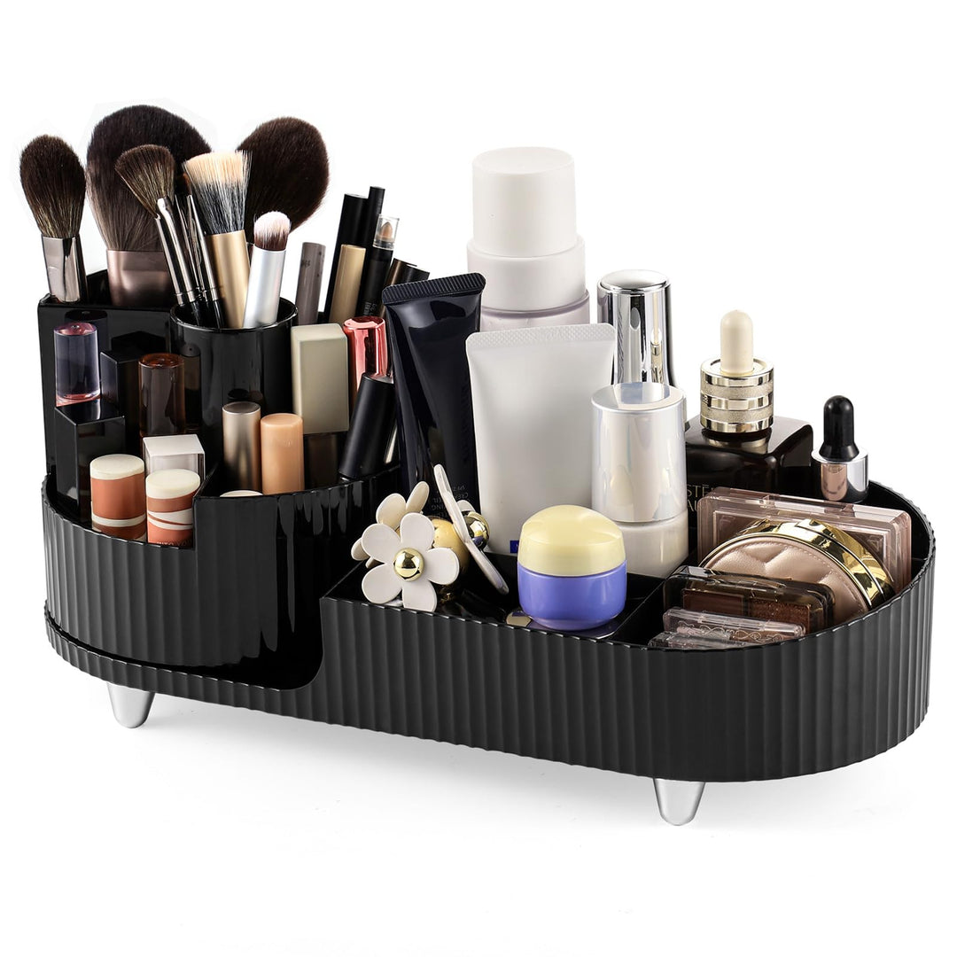 Make Up Kosmetik Organizer, Skincare Organizer Schminktisch 360° Drehbar und Fach 2-in-1, Makeup Org