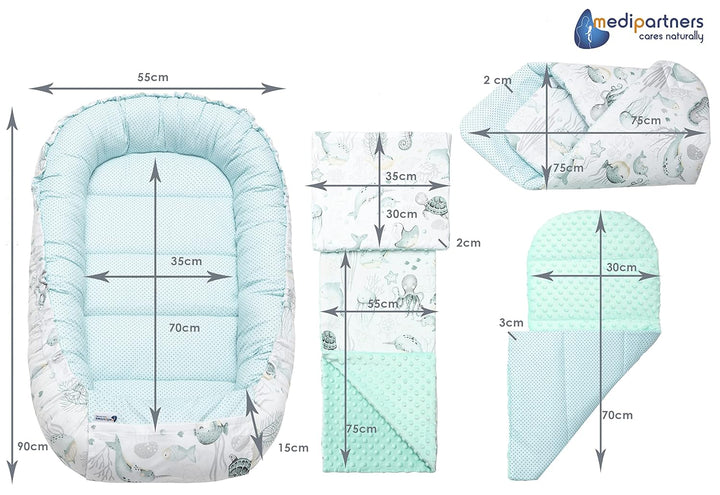 Medi Partners 5 teilig Babynestchen Set Babynest 100x60x15 herausnehmbarer Einsatz Bett Kuschelnest